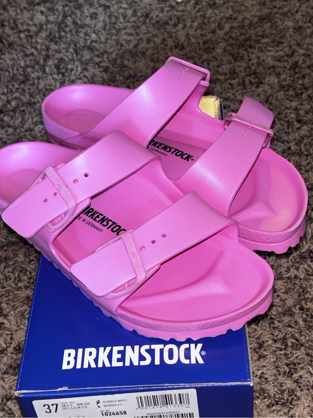 Birkenstock Arizona EVA Candy Pink Sandals Narrow Fit size 6 Womens 37 NIB